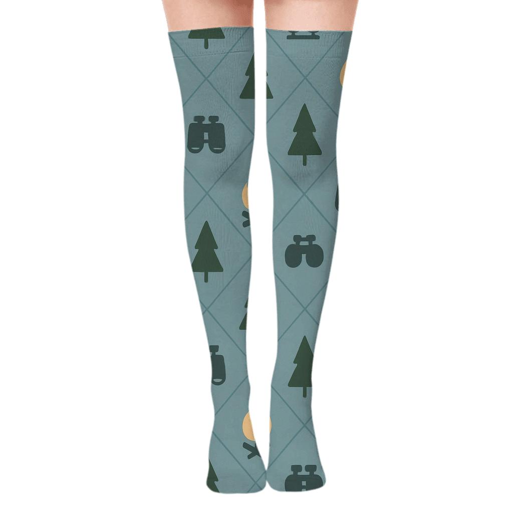 Starry Campfire With Park Ranger Icons Pattern soft everyday over-the-knee socks