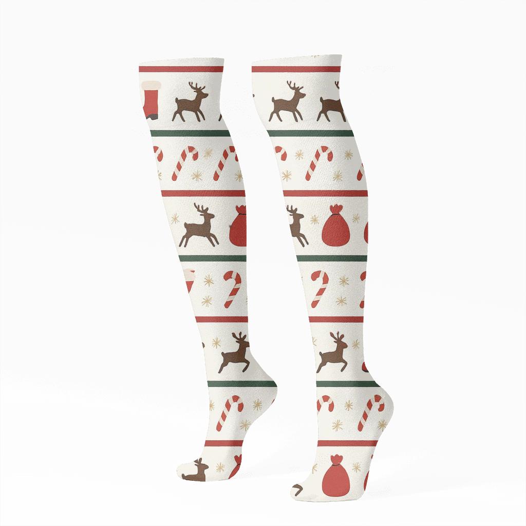 North Pole Parade With Santa Claus Motifs premium sports knee-high socks