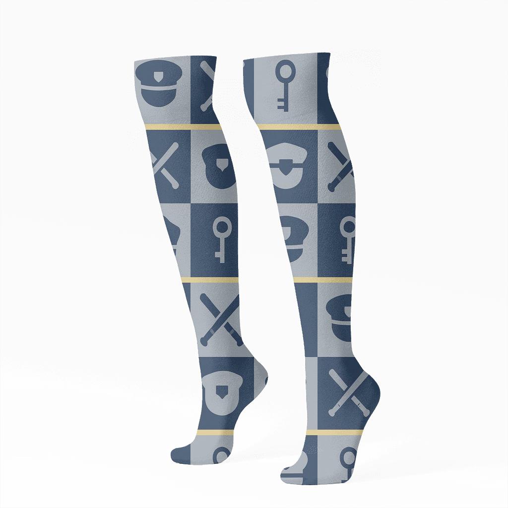 Navy Grid Parade Prison Officer Motif soft everyday knee-high socks