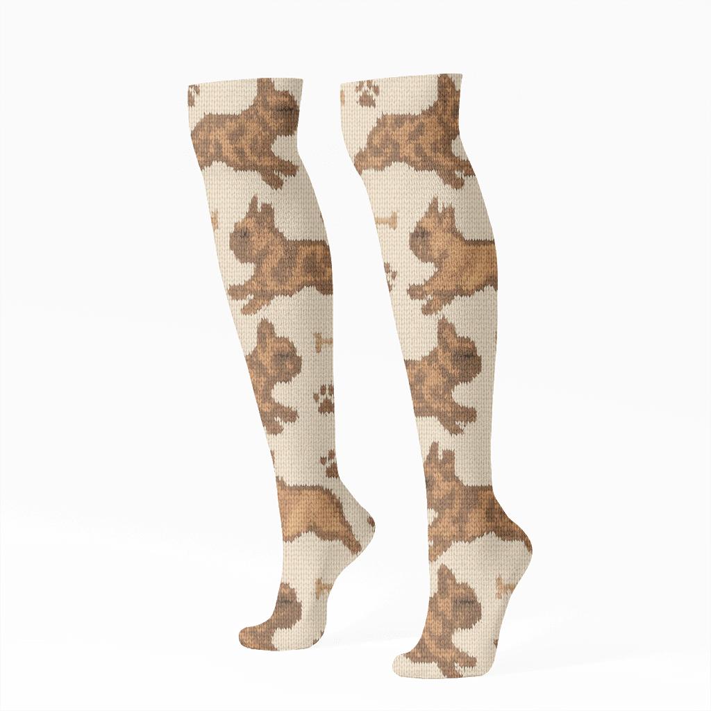 Brindle Bulldog Knit Park Repeat trendy patterned knee-high socks