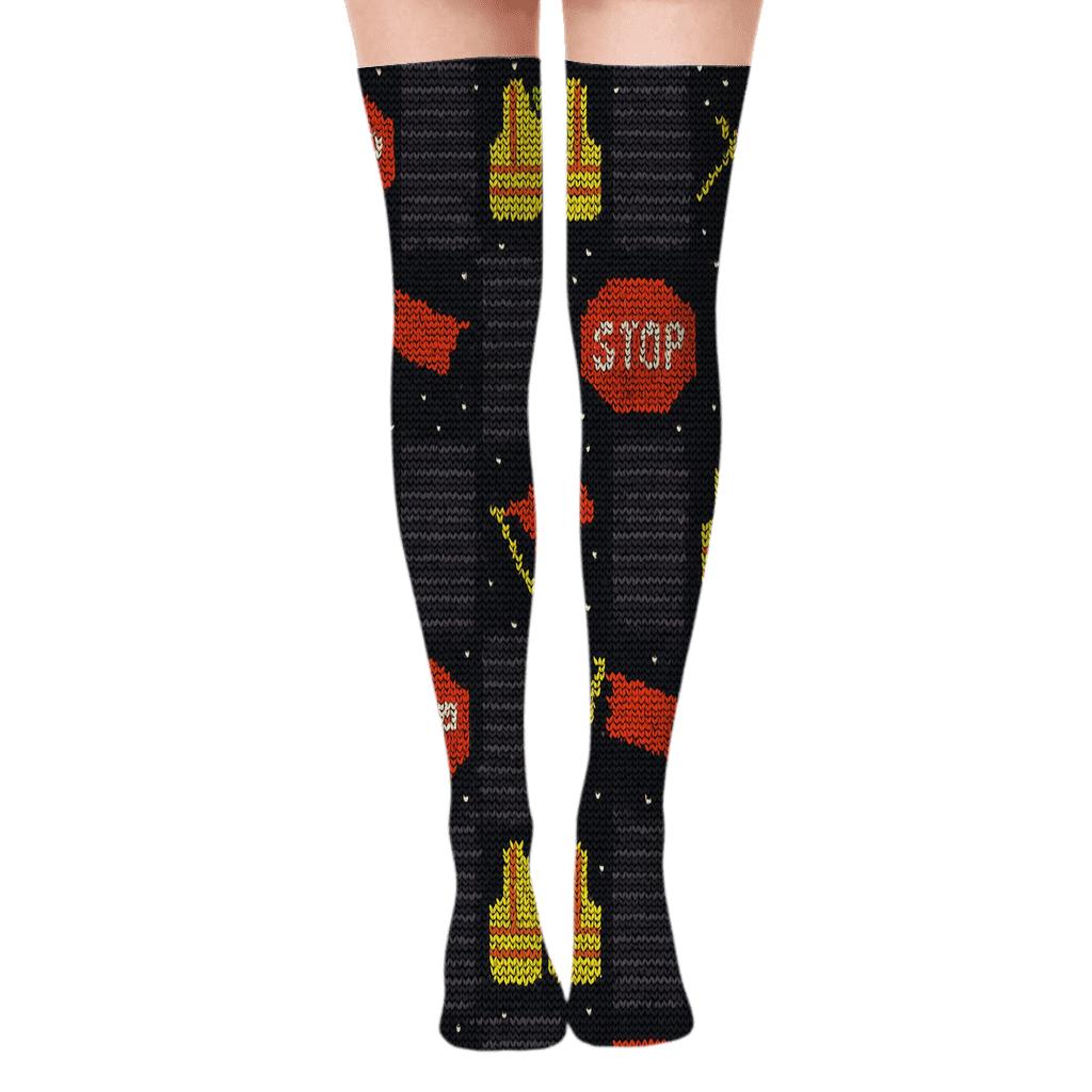 Crossing Guard Constellation Safety Grid unique graphic over-the-knee socks