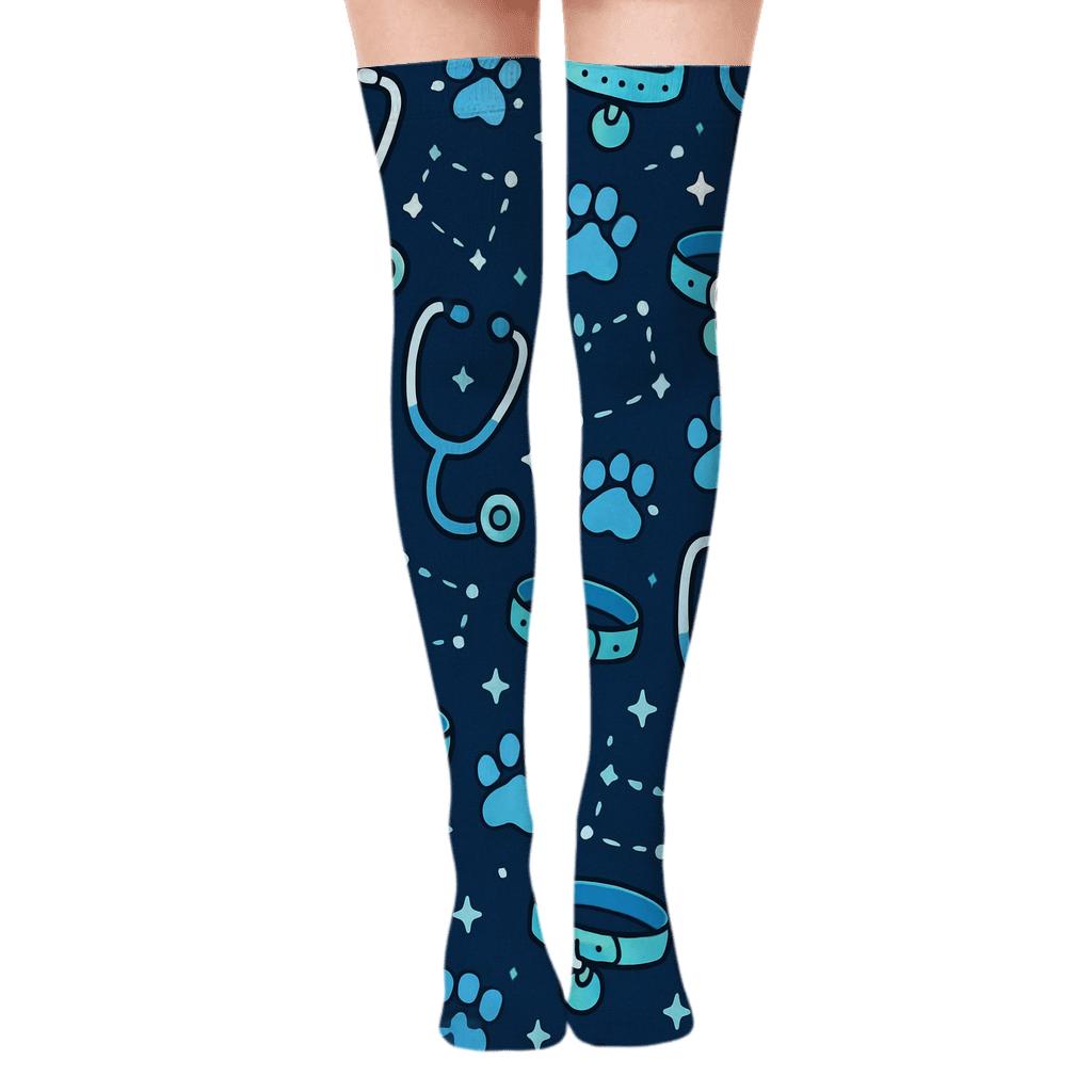 Veterinarian Stethoscope Starfield Grid comfortable cotton over-the-knee socks
