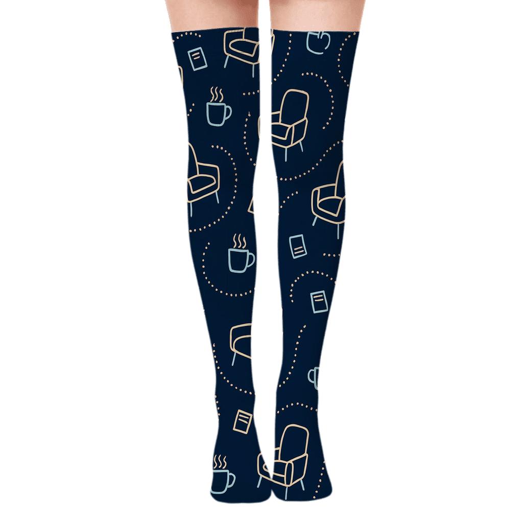 Therapy Chair Constellation With Psychologist Starscape unique graphic over-the-knee socks