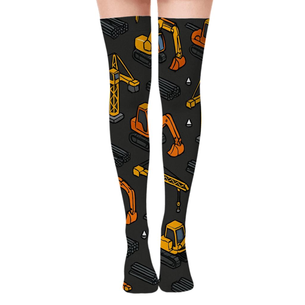 Civil Engineer Crane Grid On Concrete Night personalized over-the-knee socks