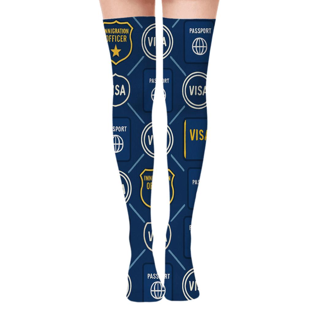 Cosmic Immigration Officer Grid Of Visa Stars premium cozy over-the-knee socks