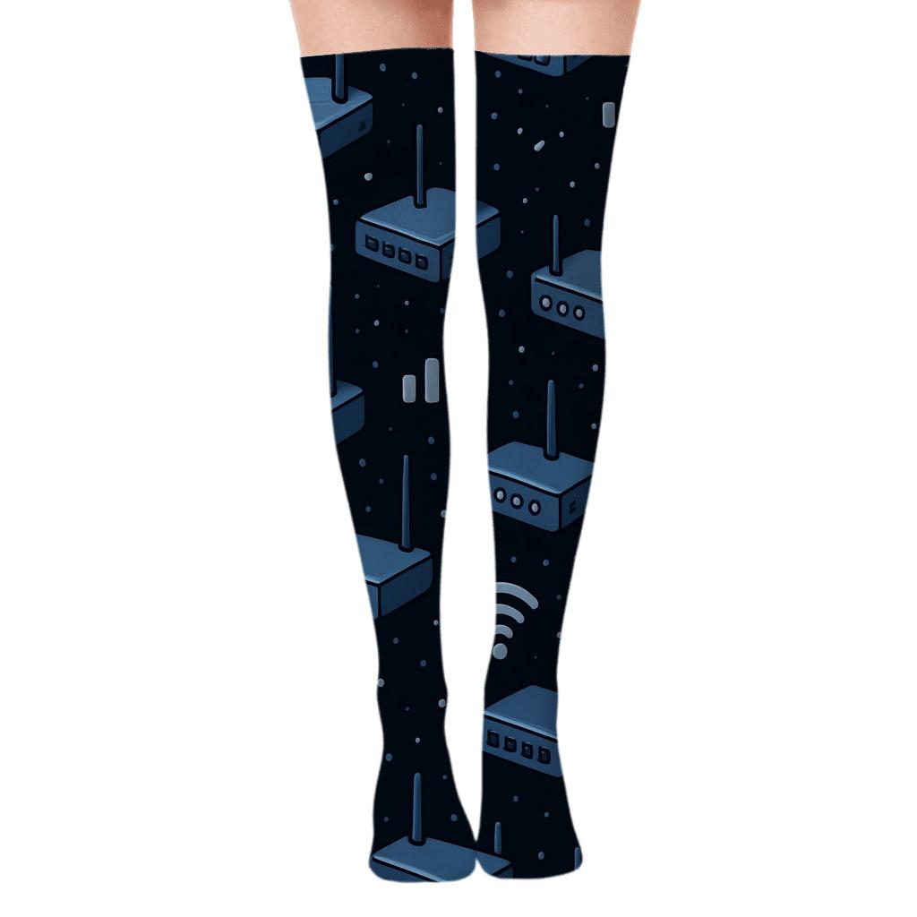 Network Administrator Signal Constellation Lattice comfortable cotton over-the-knee socks