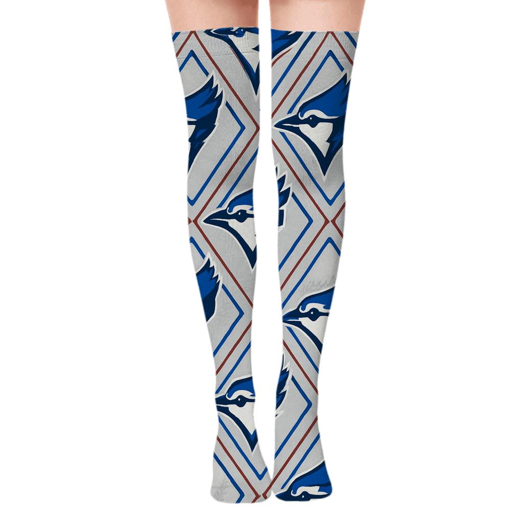 Blue Jays Wing Diamond Grid Pattern comfortable cotton over-the-knee socks