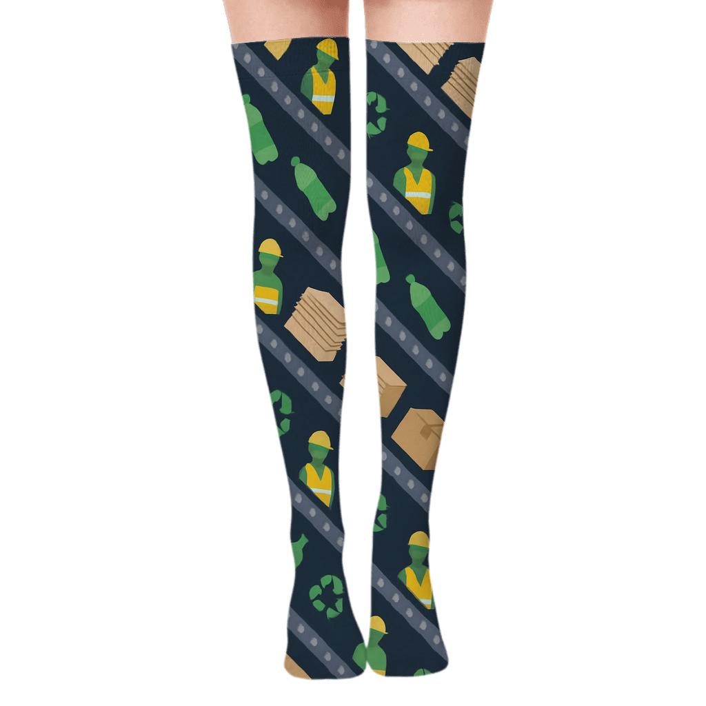 Conveyor Dance With Recycling Plant Worker Silhouettes comfortable cotton over-the-knee socks