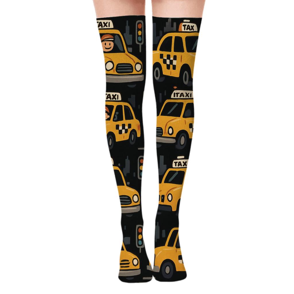 Midnight Grid Of City Lights Taxi Driver Pattern designer print over-the-knee socks