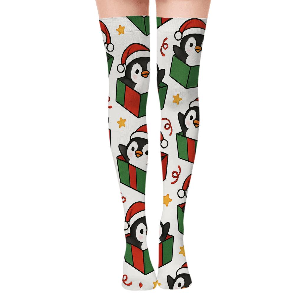 Penguin Gift Box Confetti Field trendy patterned over-the-knee socks