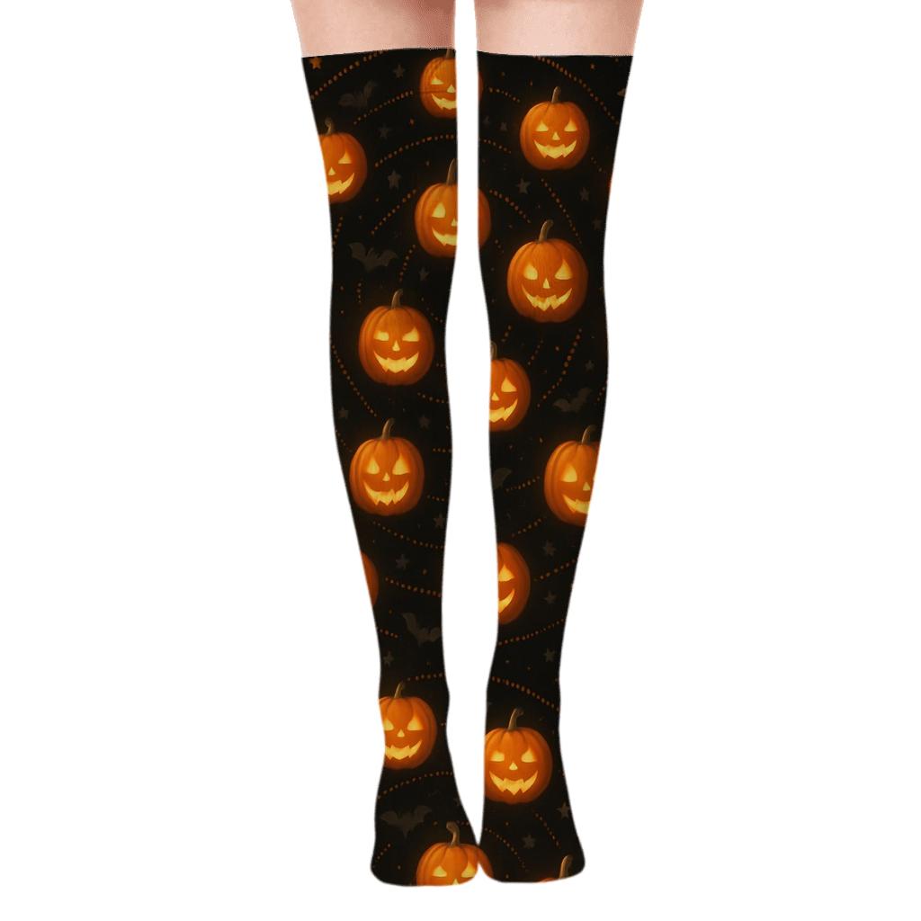 Orbiting Jack O Lantern Constellation On Black Background custom over-the-knee socks