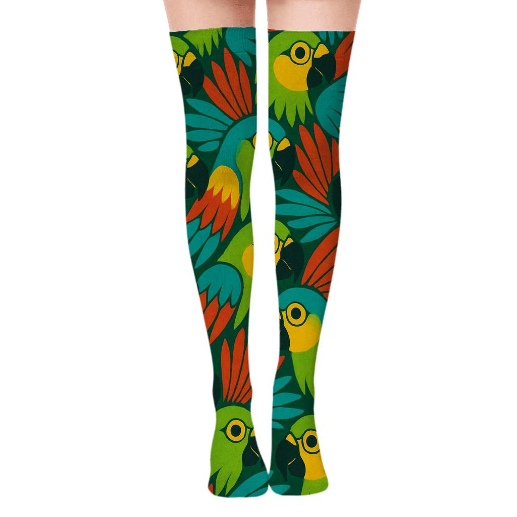 Parrot Jungle Plumage Mosaic unique graphic over-the-knee socks