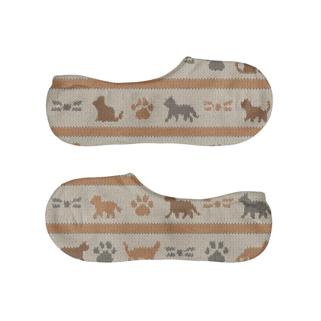 Warm Knit Stripe With Midnight Cat Silhouettes soft cotton no-show socks