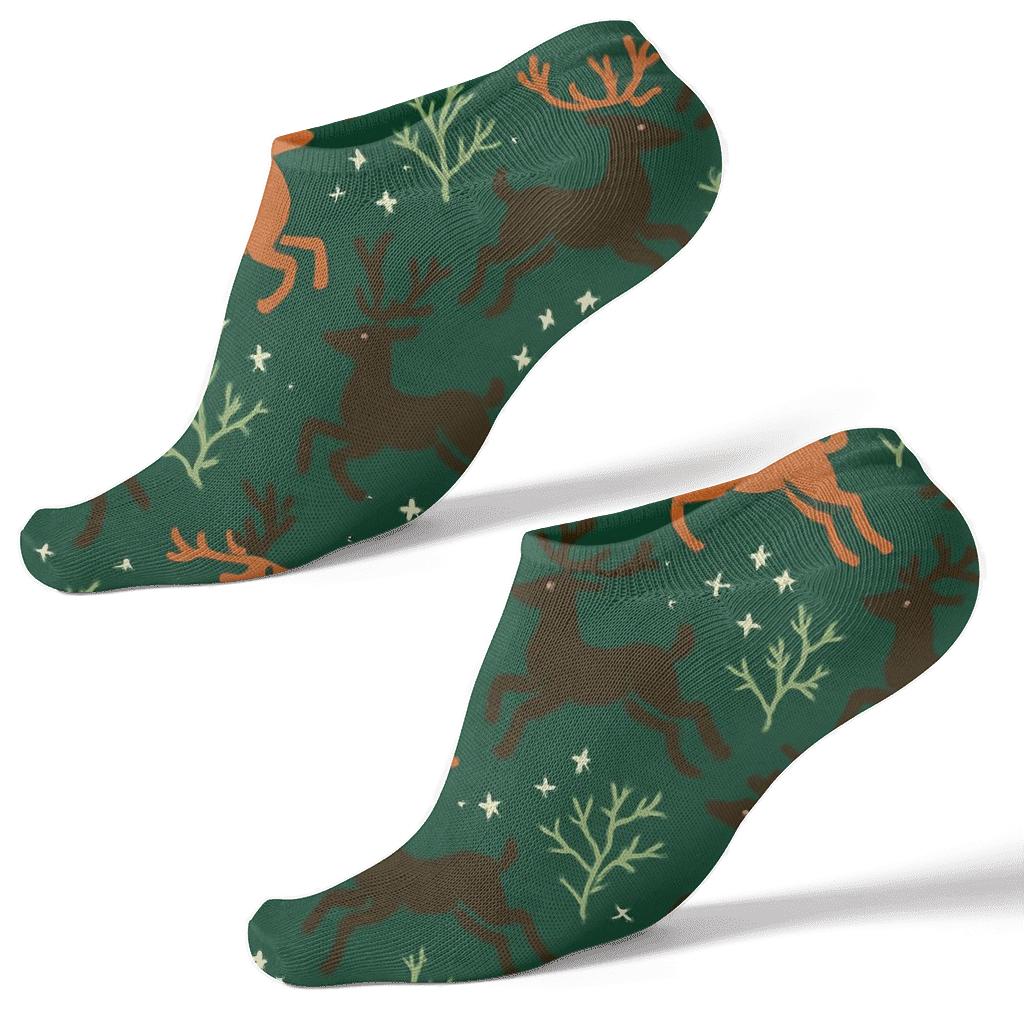 Starlit Forest Grid With Deer Silhouettes comfortable cotton ankle socks