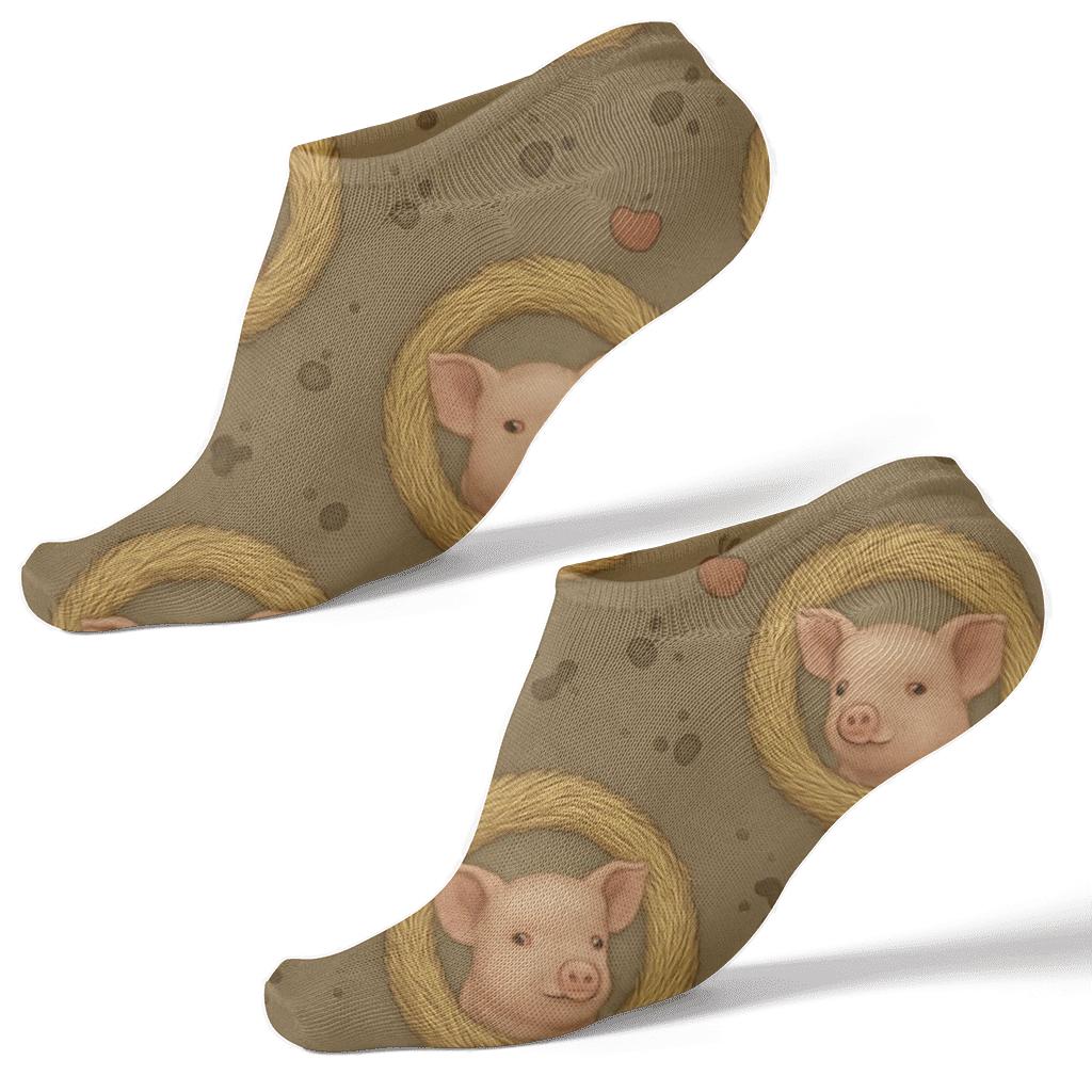 Straw Ring Medallions With Pig Cameos personalized ankle socks