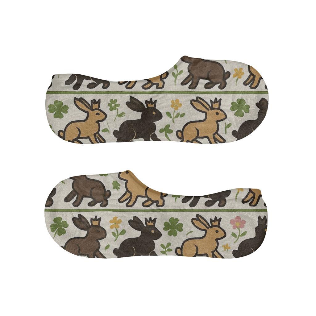 Meadow Crowned Rabbit Silhouette Bands designer printed no-show socks