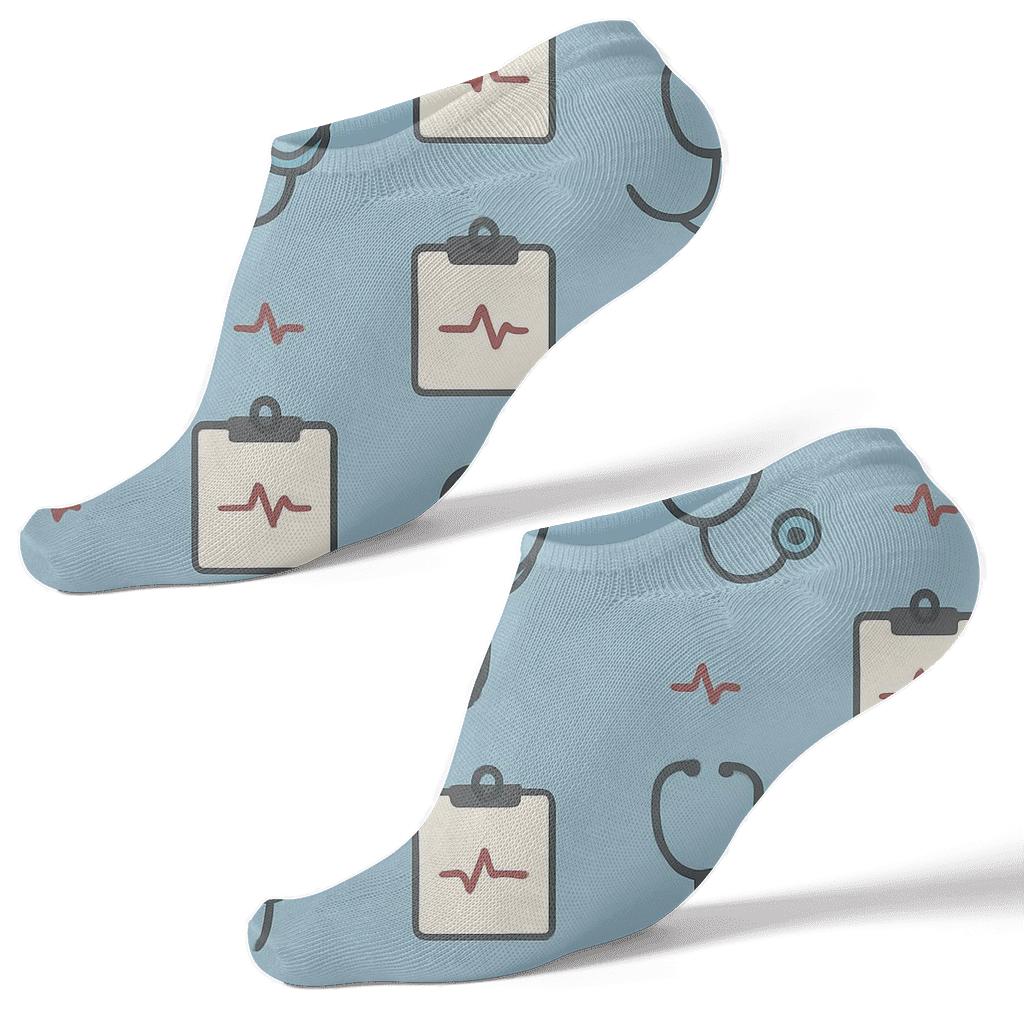 Heartbeat Grid With Doctor Motifs personalized ankle socks