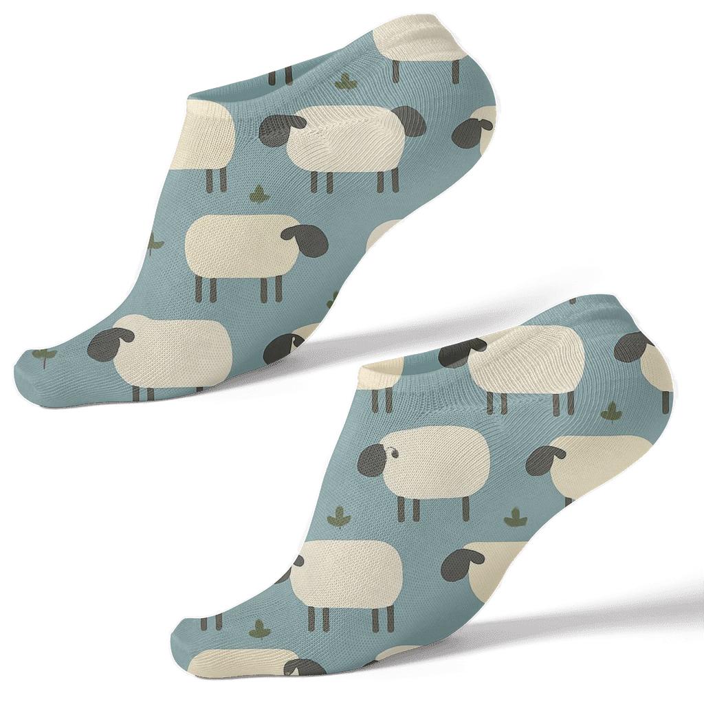Pasture Grid With Sheep Silhouettes personalized ankle socks