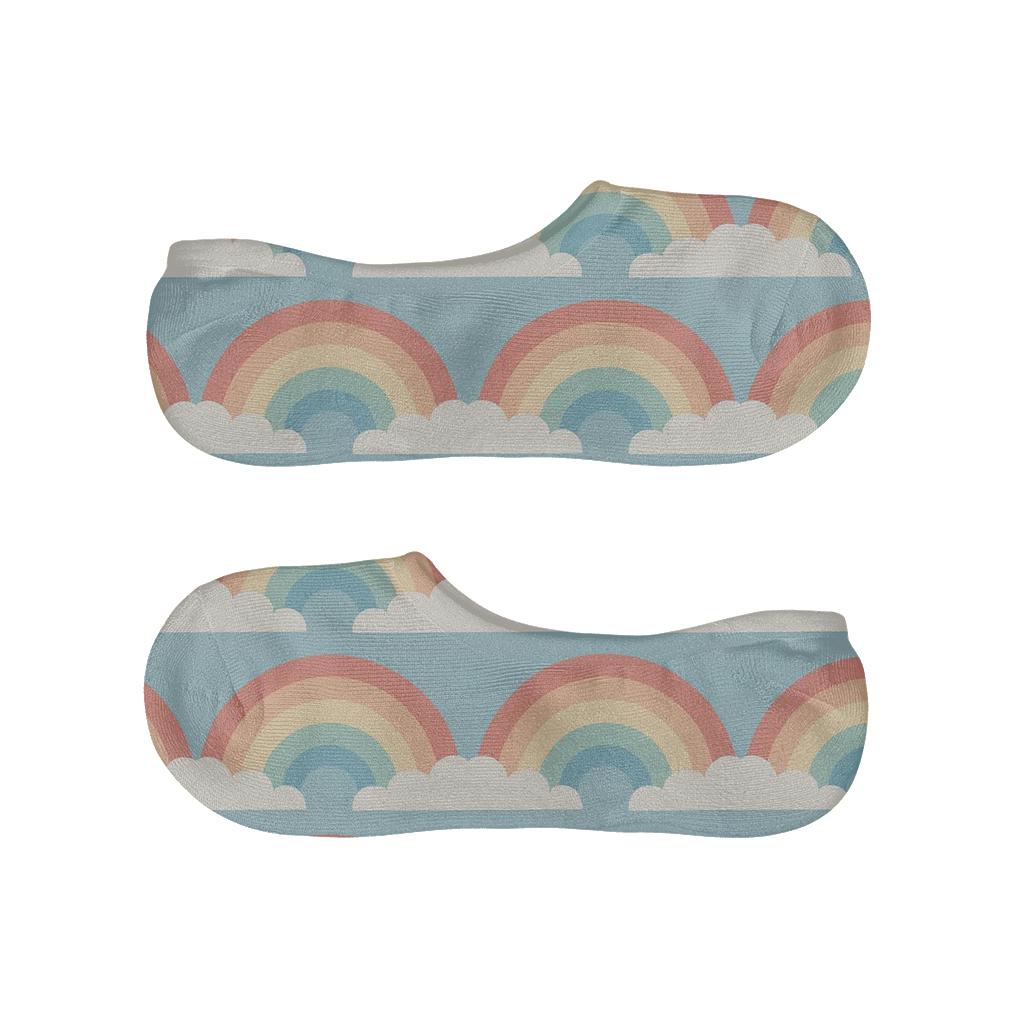 Pastel Rainbow Horizon Bands On Soft Sky Blue custom no-show socks