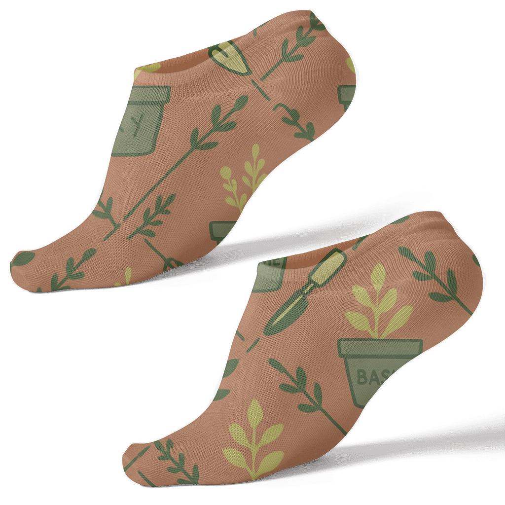 Gardener-Themed Herb Lattice On Terracotta Ground comfortable cotton ankle socks