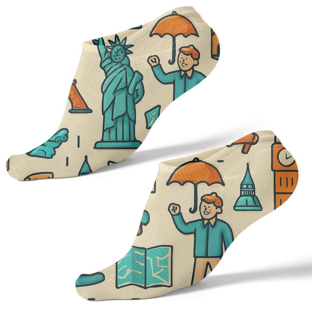 Tour Guide Landmark Patchwork Map stylish athletic ankle socks