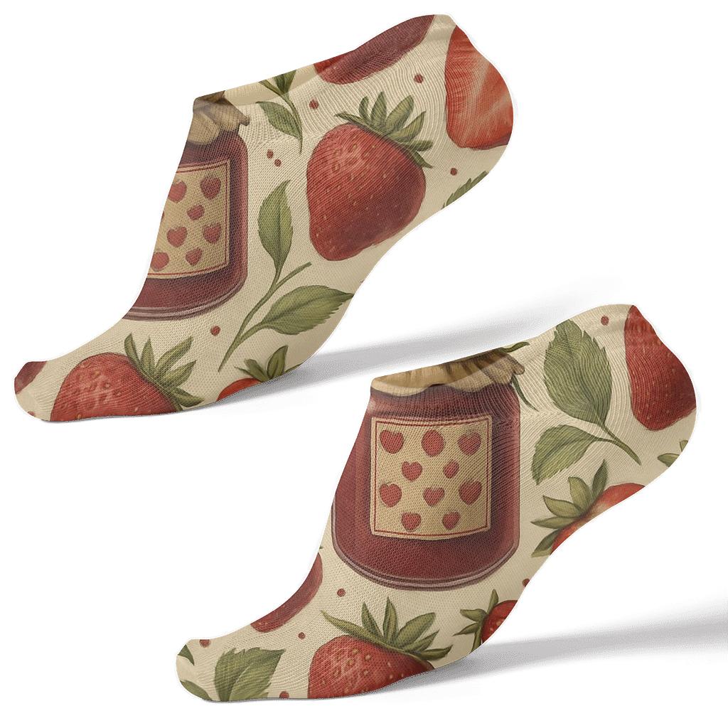 Vintage Strawberry Jam Collage On Cream comfortable cotton ankle socks