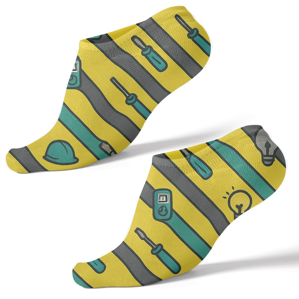 Voltage Ribbon Pattern With Electrician Icons custom ankle socks