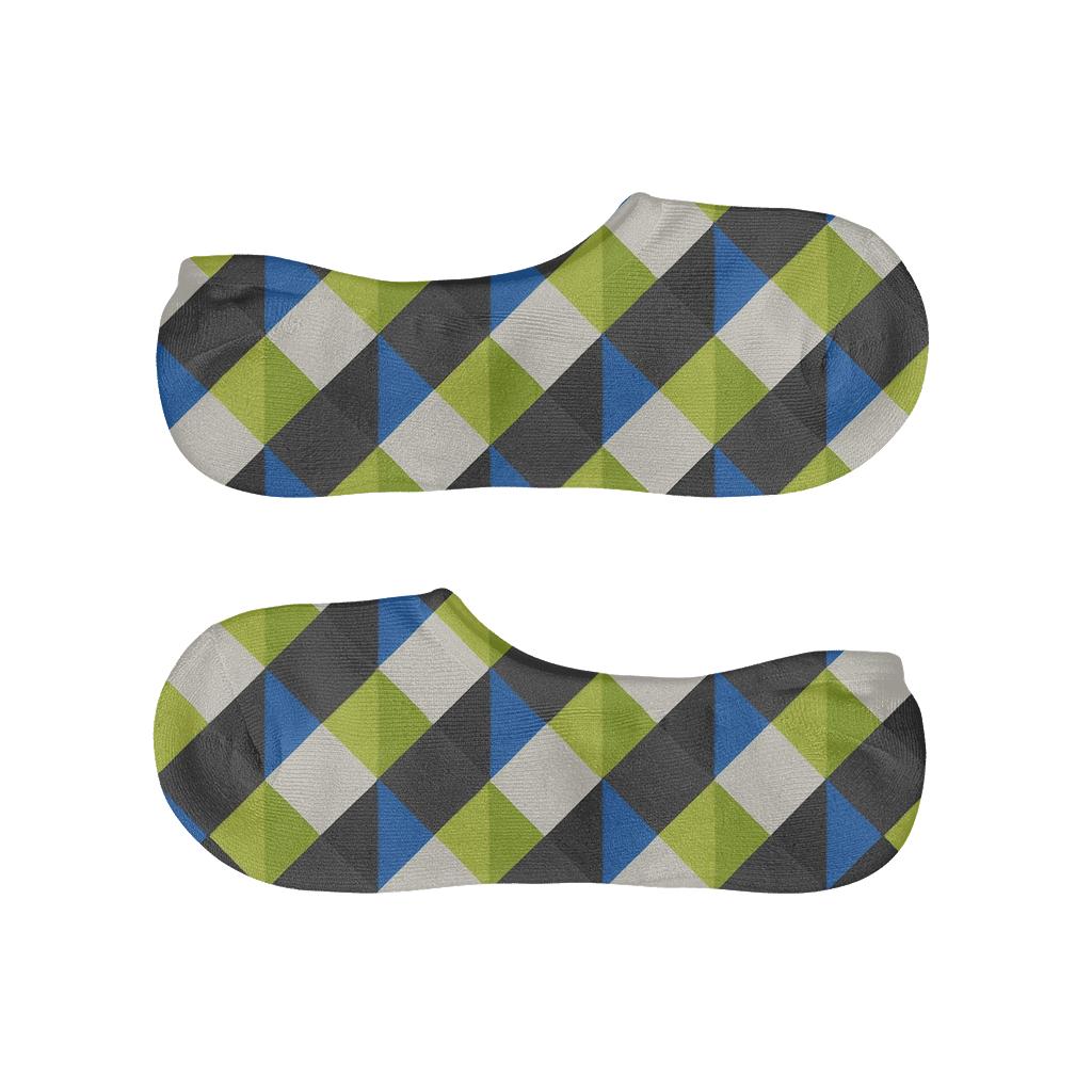 Diagonal Prism Check Grid On Charcoal soft cotton no-show socks