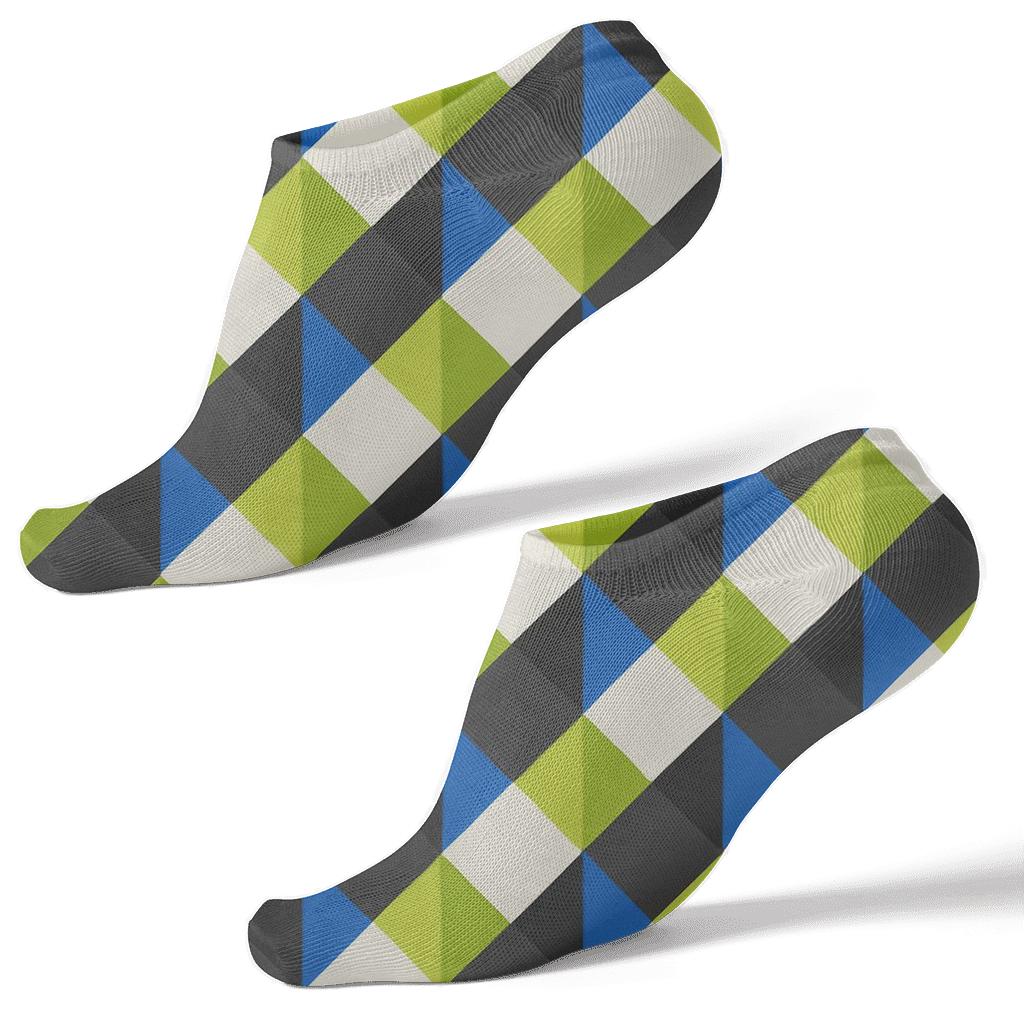 Diagonal Prism Check Grid On Charcoal designer print ankle socks