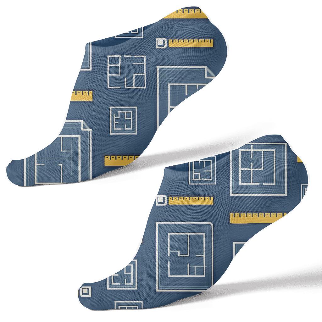 Building Inspector-Blueprint Lattice Grid trendy patterned ankle socks