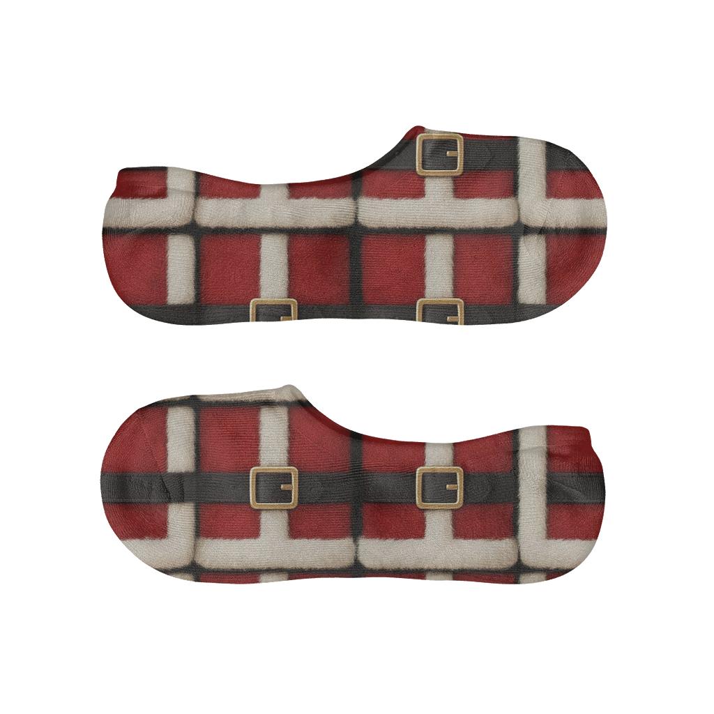 Santa Suit Buckle Grid On Black Field soft cotton no-show socks