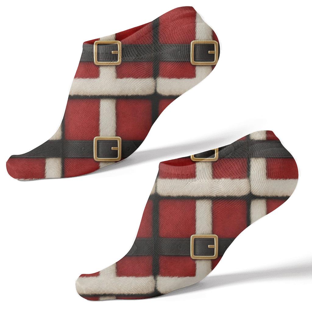 Santa Suit Buckle Grid On Black Field custom ankle socks