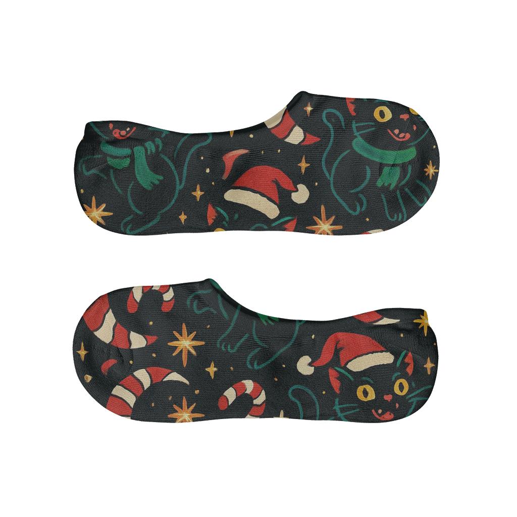 Midnight Christmas Cat Constellation Pattern designer printed no-show socks