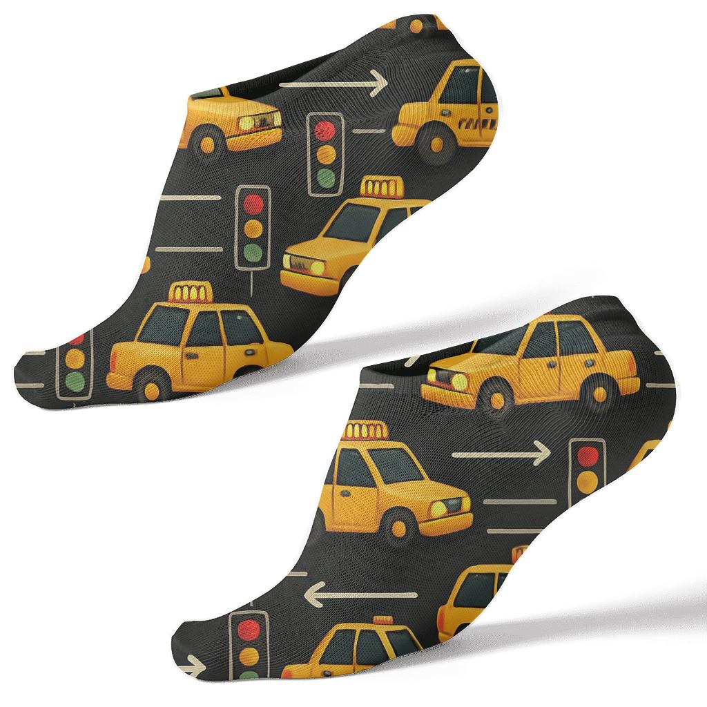 Taxi Driver Neon Checkered City Pattern unique graphic ankle socks