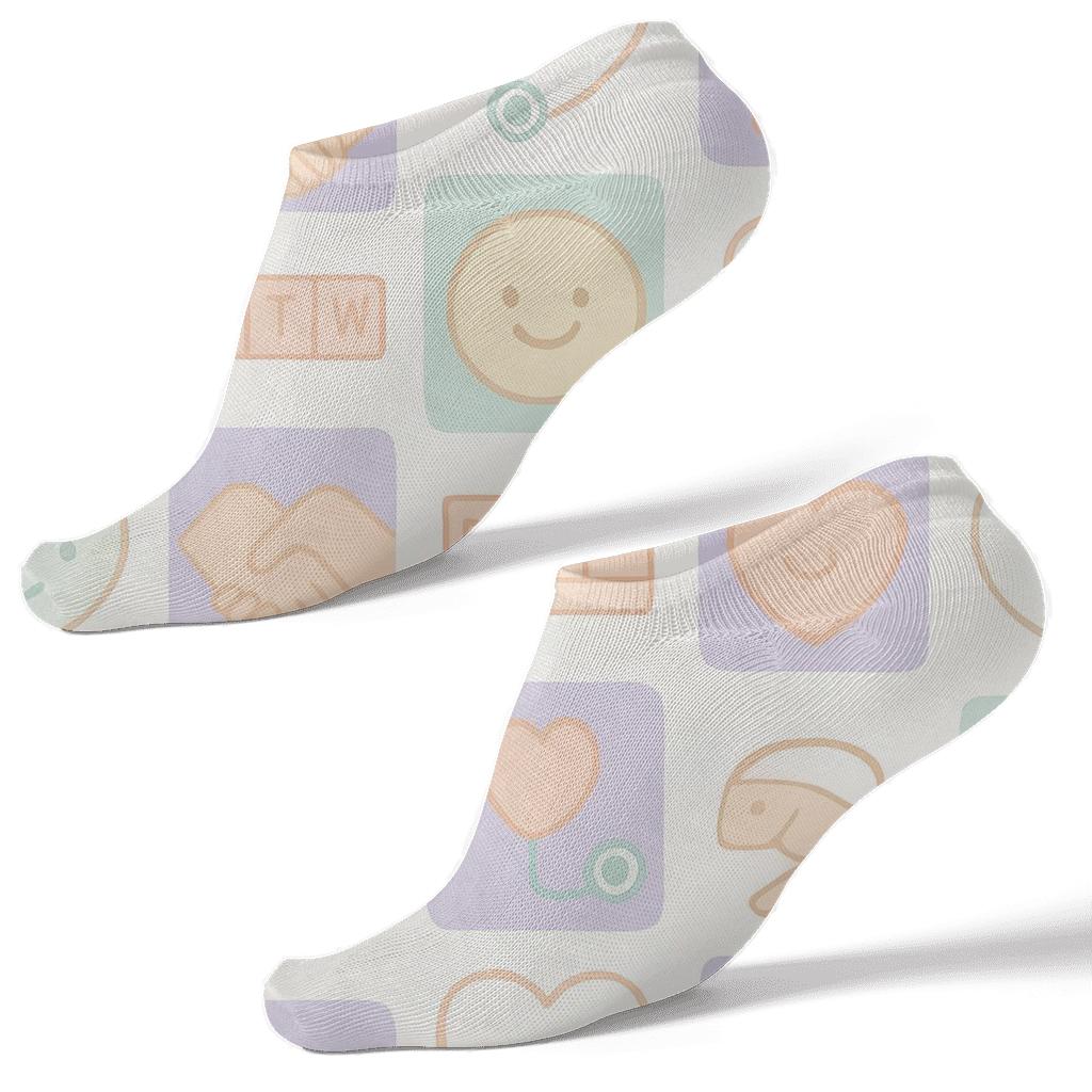 Pastel Rhythm Grid With Caregiver Icons premium sports ankle socks
