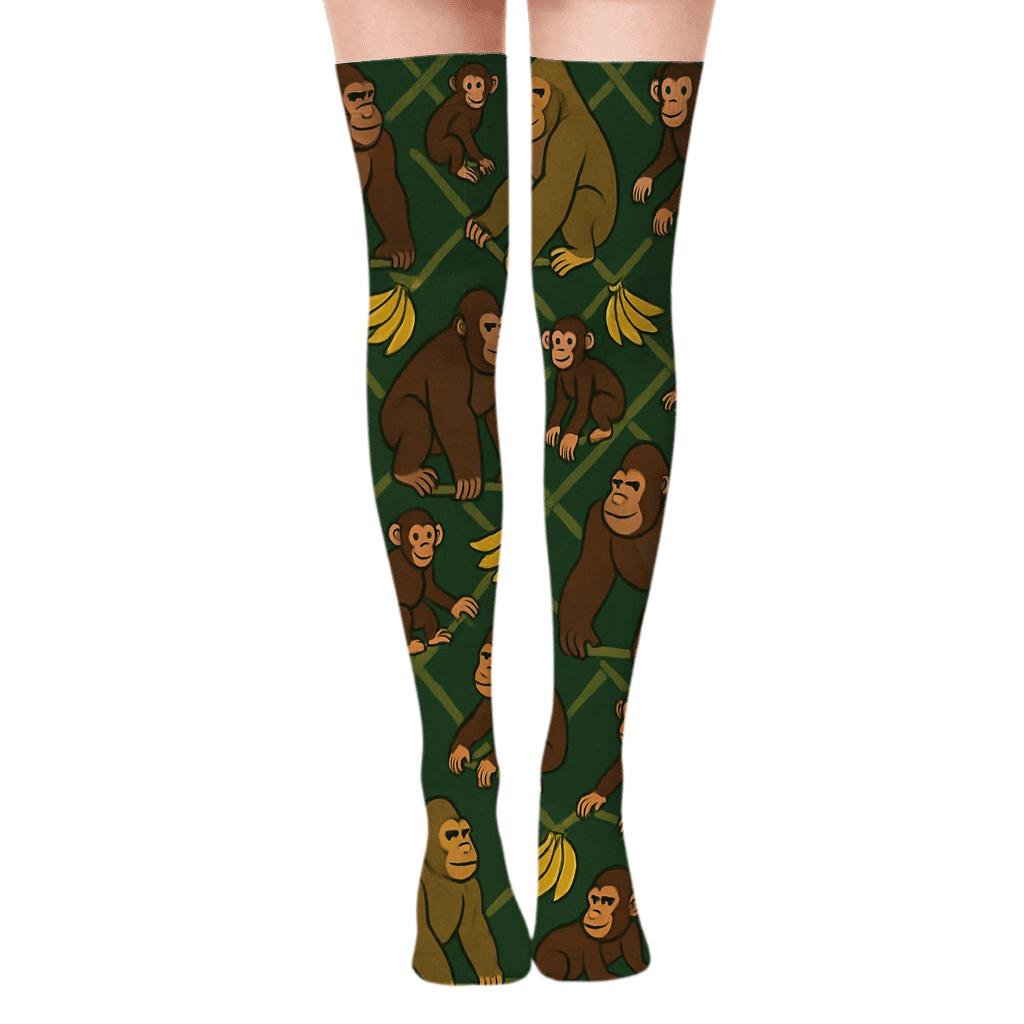 Ape Jungle Lattice Night Pattern premium cozy over-the-knee socks