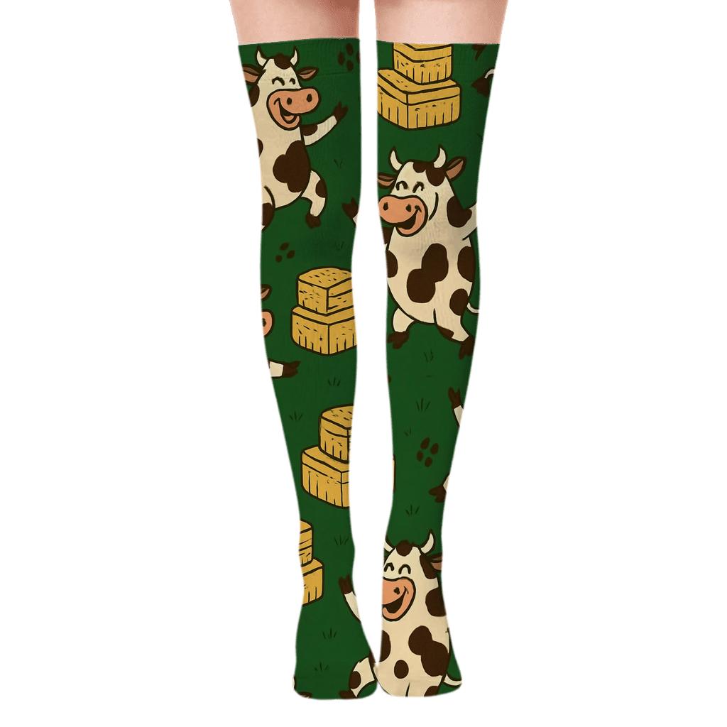 Cow-Kissed Pasture Party Spots trendy patterned over-the-knee socks