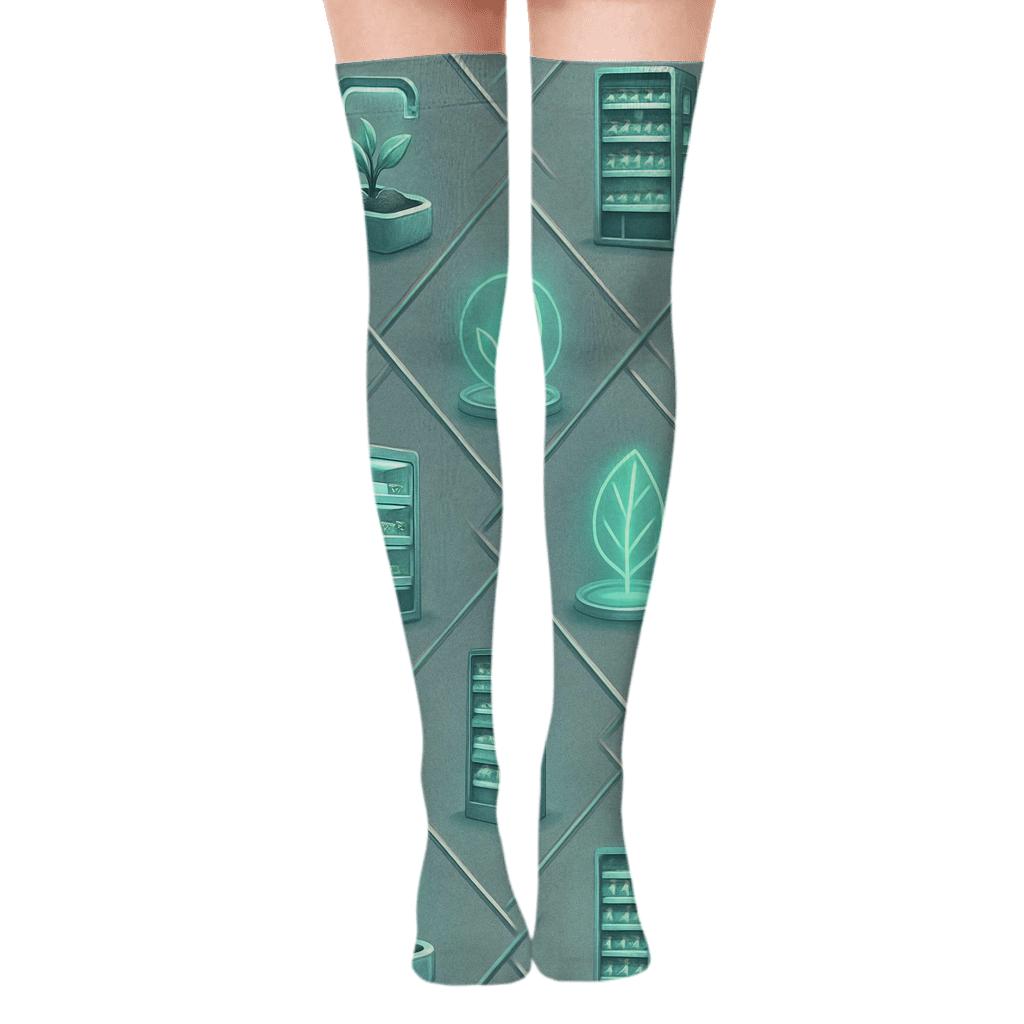 Holographic Greenery Weave Pattern 2025 trendy patterned over-the-knee socks