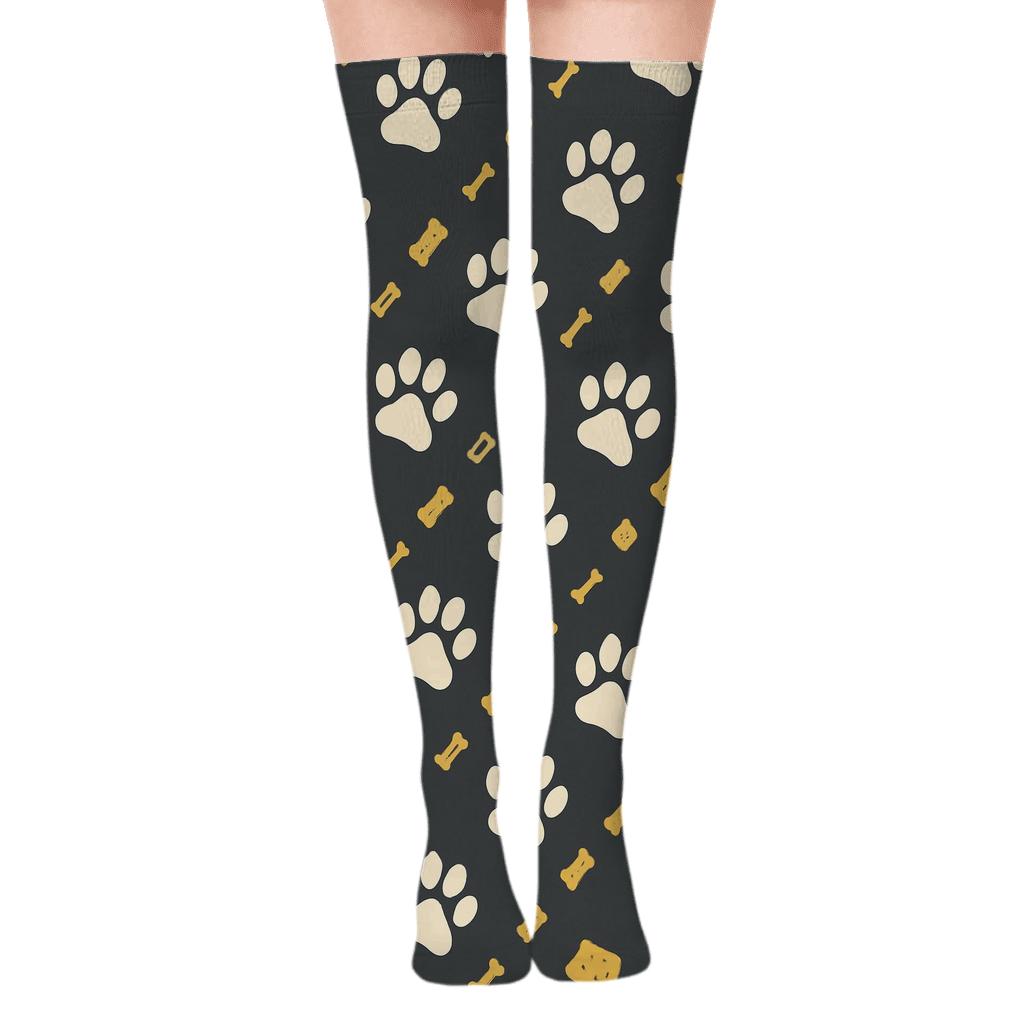 Paw Print Parade In Dog Edition unique graphic over-the-knee socks