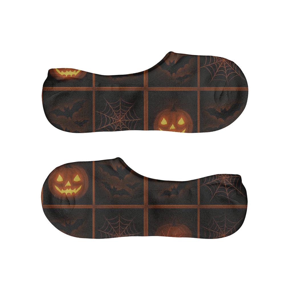 Haunted Pumpkin Window Grid On Black Background trendy no-show sock styles