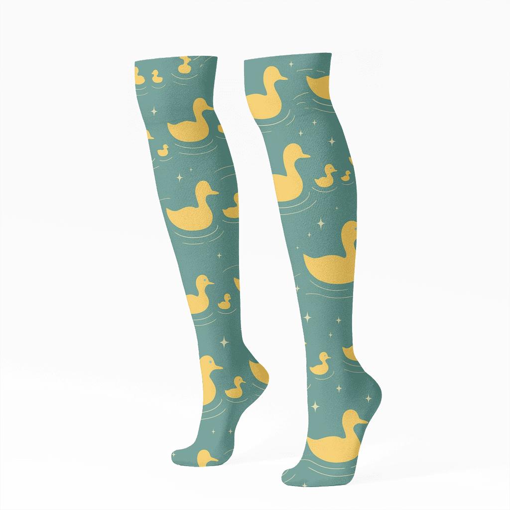Star Trail Pond Parade With Duck Silhouettes trendy patterned knee-high socks