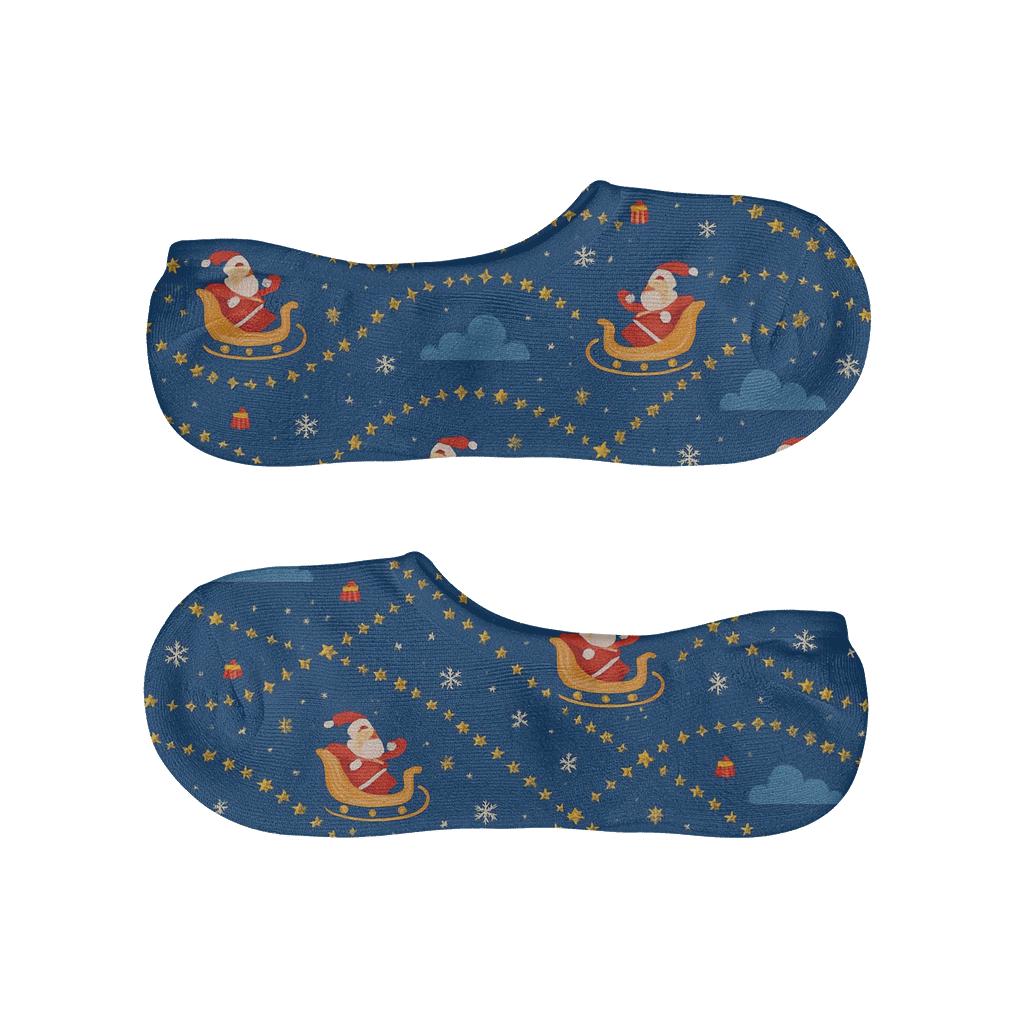 Santa Sleigh Trail In Xmas Sky low cut no-show socks