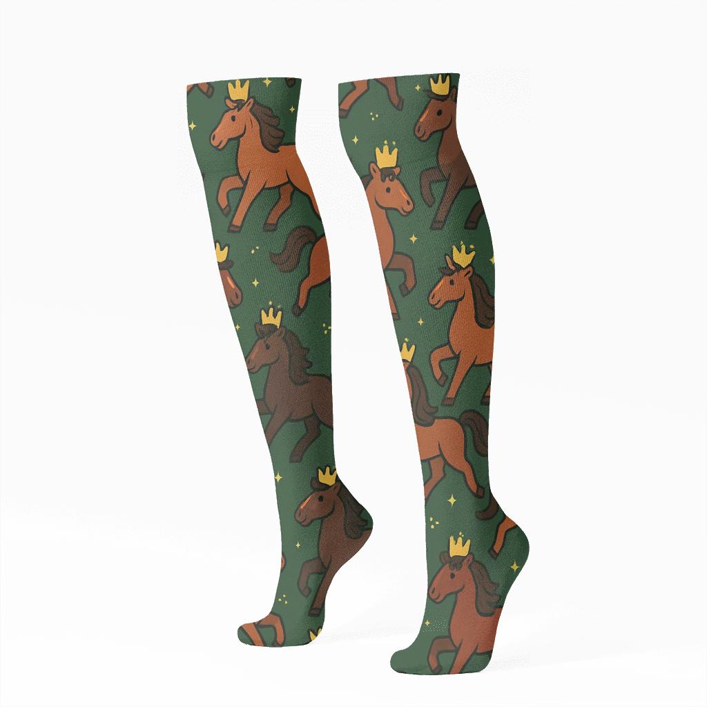 Horse Crown Constellation Pasture Pattern premium sports knee-high socks