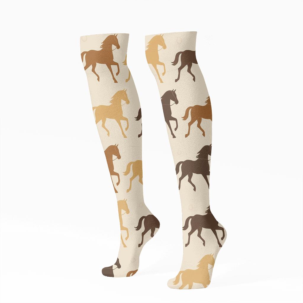Pasture Parade With Prancing Horse Silhouettes comfortable cotton knee-high socks