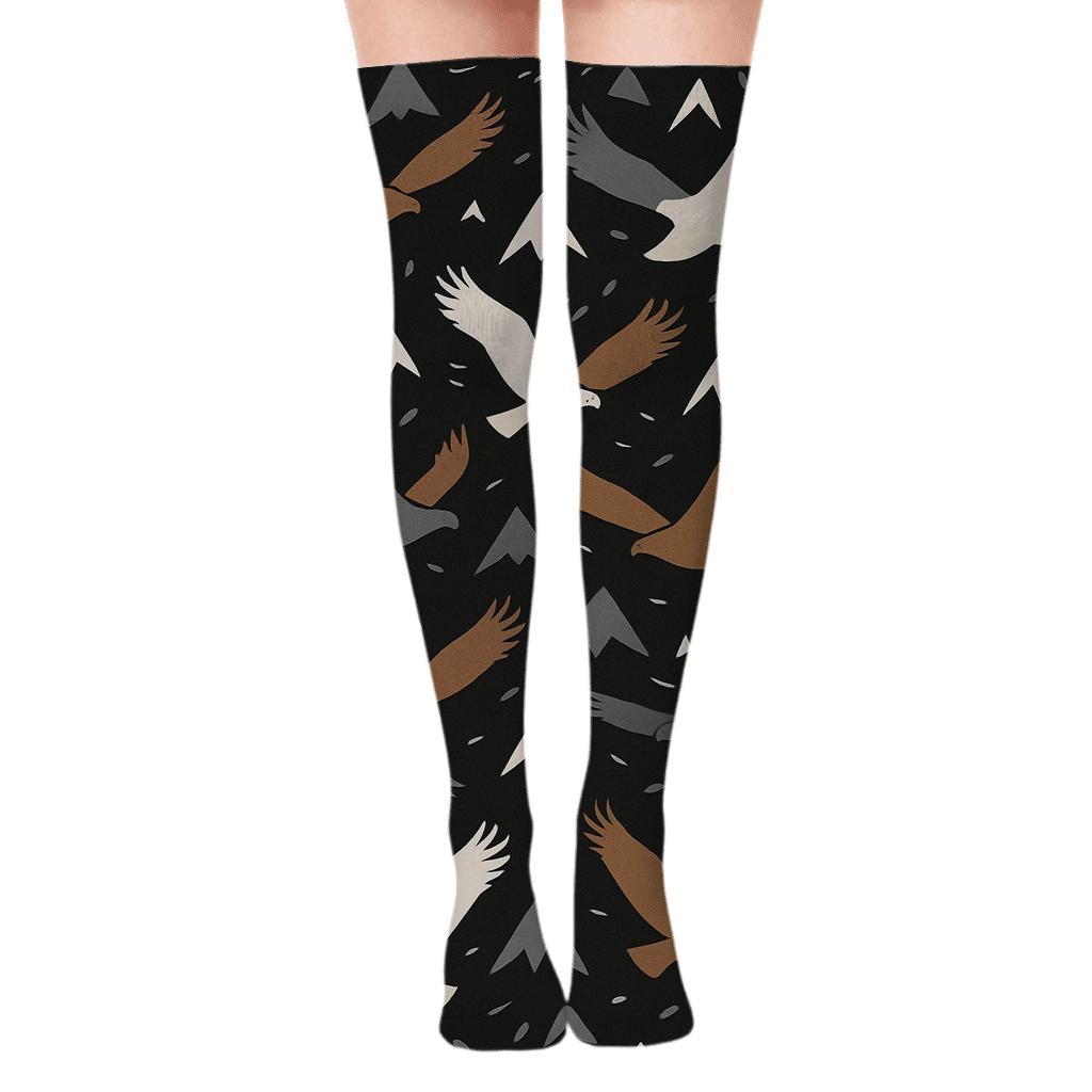 Sky Lattice With Soaring Eagle Motifs personalized over-the-knee socks