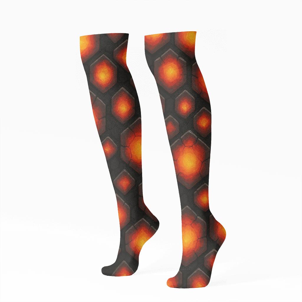 Charcoal Ember Mosaic Grid personalized knee-high socks
