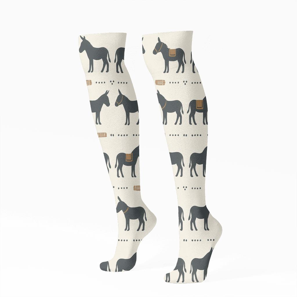Pasture Silhouette Grid Donkey premium sports knee-high socks