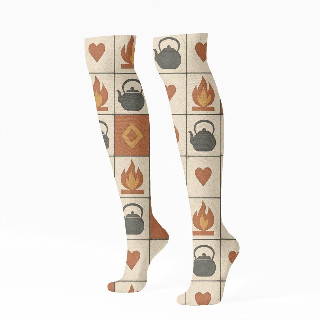 Mantel Tile Mosaic With Hearth Heart Pattern designer print knee-high socks