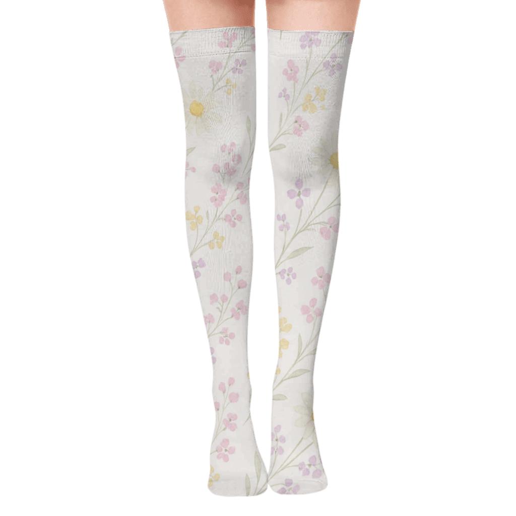 Dawn Meadow Wildflower Drift comfortable cotton over-the-knee socks