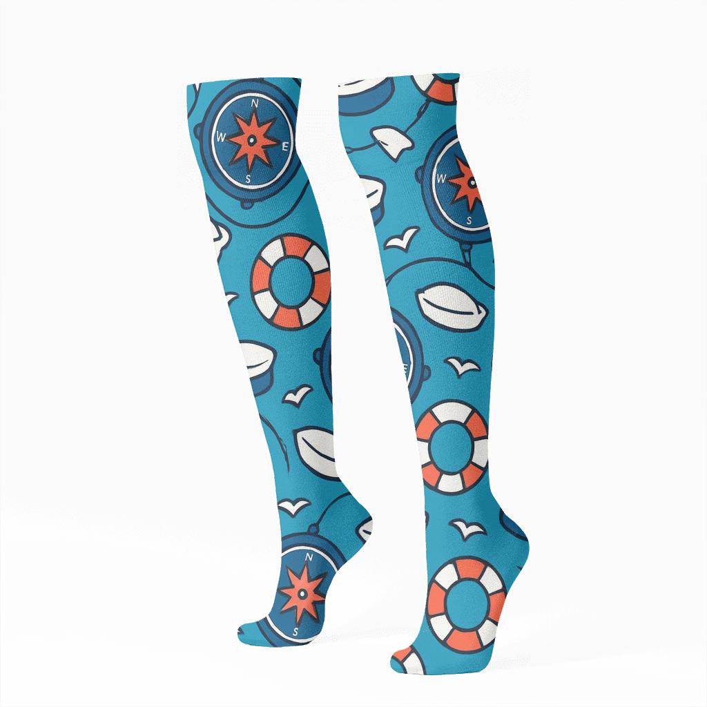 Compass Garland With Sailor Icons premium sports knee-high socks